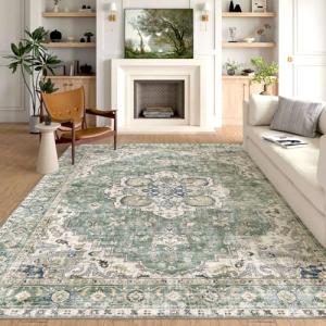 Sage Green Washable Area Rug 8x10