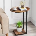 Rustic Brown C-Shaped Side Table for Small Spaces