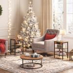 Rustic Brown 3-Tier End Table with USB Ports