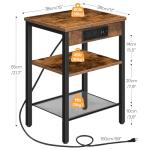 Rustic Brown 3-Tier End Table with USB Ports