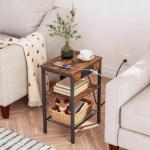 Rustic Brown 3-Tier End Table with USB Ports