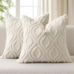 Beige Plush Throw Pillow Covers Set of 2
