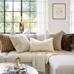 Beige Plush Throw Pillow Covers Set of 2
