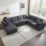 Oversized Modern Chenille Sectional Sofa with Ottoman
