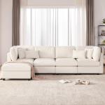 Beige 140-Inch Modular Corduroy Sectional Sofa