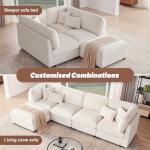 Beige 140-Inch Modular Corduroy Sectional Sofa