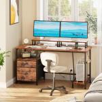 Rustic Brown Computer Desk with Drawer and Outlets