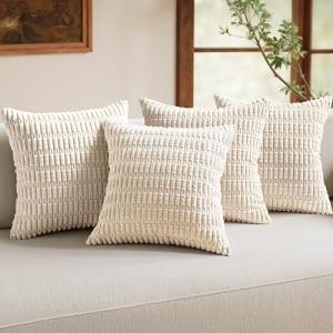 MIULEE Set of 4 Cream Corduroy Throw Pillow Covers