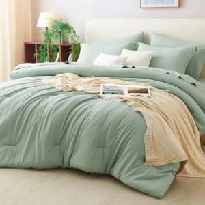 CozyLux 7-Piece Sage Green Queen Bedding Set