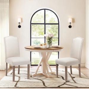 Stylish Cream Upholstered Parsons Dining Chairs, Set of 2
