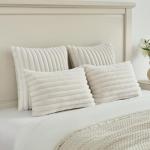 Cream White Striped Throw Pillow Covers - Set of 2