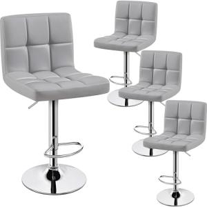 Set of 4 Adjustable PU Leather Bar Stools