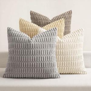MIULEE Set of 4 Soft Striped Decorative Pillow Covers