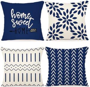 Set of 4 Dark Blue Decorative Pillow Covers