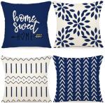 Set of 4 Dark Blue Decorative Pillow Covers