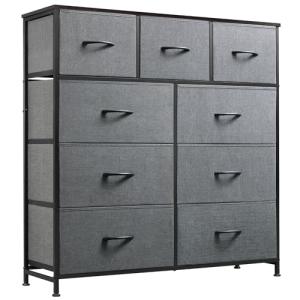 9-Drawer Fabric Dresser Storage Tower in Dark Grey
