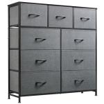 9-Drawer Fabric Dresser Storage Tower in Dark Grey