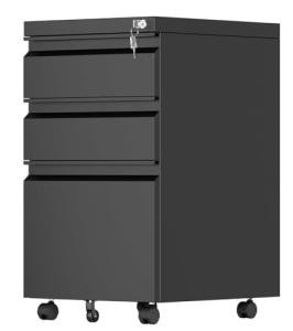 Black 3 Drawer Locking File Cabinet on Wheels