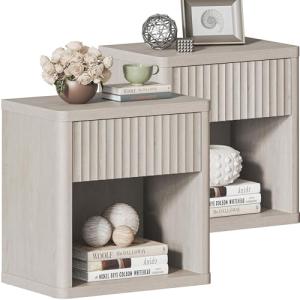 Set of 2 Modern Wood Nightstands with Drawer
