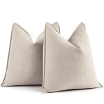 Beige Chenille Pillow Covers 18x18 - Set of 2