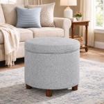 Light Gray Upholstered Round Storage Ottoman