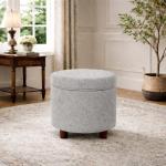 Light Gray Upholstered Round Storage Ottoman