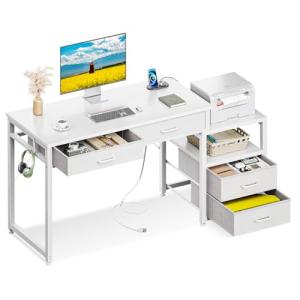 AODK 53" White Computer Desk with USB Outlets