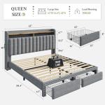 Grey Queen Bed Frame with Storage and Headboard