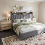 Grey Queen Bed Frame with Storage and Headboard