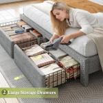 Grey Queen Bed Frame with Storage and Headboard