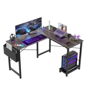 Grey L-Shaped Gaming Desk with Metal Frame
