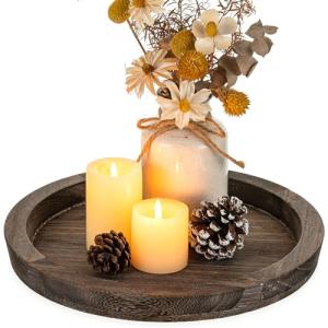 Rustic Wooden Round Serving Tray for Home Decor