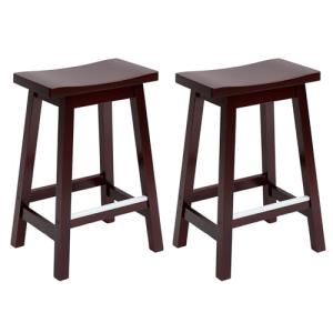 Set of 2 Wooden Saddle Bar Stools, 24-Inch