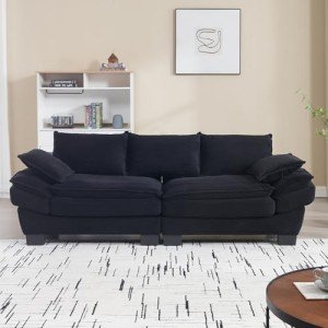 Comfy Black Corduroy Cloud Loveseat Sofa