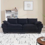 Comfy Black Corduroy Cloud Loveseat Sofa
