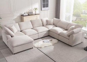 Cream Modular Sectional Sofa with Ottoman