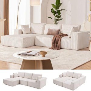 Beige Modular Sectional Sofa with Chaise