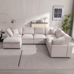 Cream Modular Sectional Sofa with Ottoman