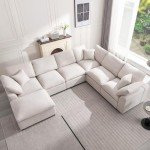 Cream Modular Sectional Sofa with Ottoman
