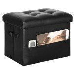 Storage Ottoman Stool with Padded Seat, Black