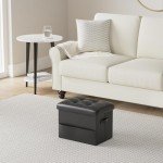 Storage Ottoman Stool with Padded Seat, Black