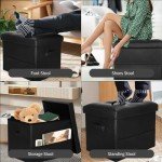 Storage Ottoman Stool with Padded Seat, Black