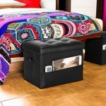 Storage Ottoman Stool with Padded Seat, Black