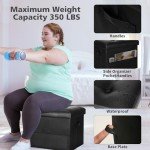 Storage Ottoman Stool with Padded Seat, Black