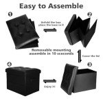 Storage Ottoman Stool with Padded Seat, Black