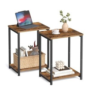 Set of 2 Rustic Brown and Black Side Tables