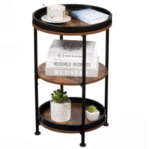 Round Side Table with 3 Storage Shelves