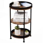 Round Side Table with 3 Storage Shelves