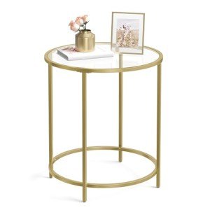 Modern Gold Round Side Table with Glass Top