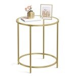 Modern Gold Round Side Table with Glass Top